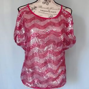 WILDCAT SEQUIN PEEK A BOO SHOULDER TOP